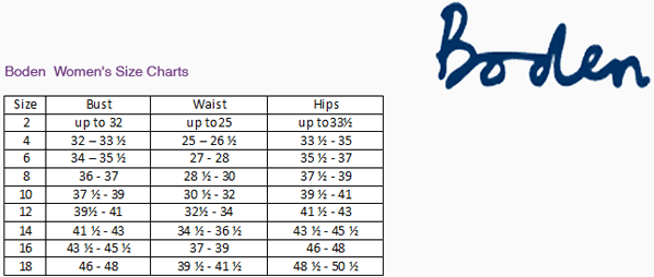 Boden Size Charts